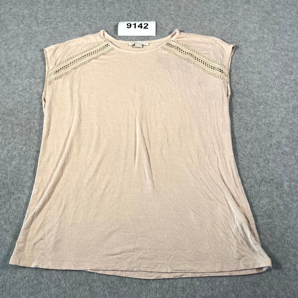 Cooper & Ella Blouse Top Womens Medium Peach Rayon Stretch Lace‎ Detail Casual